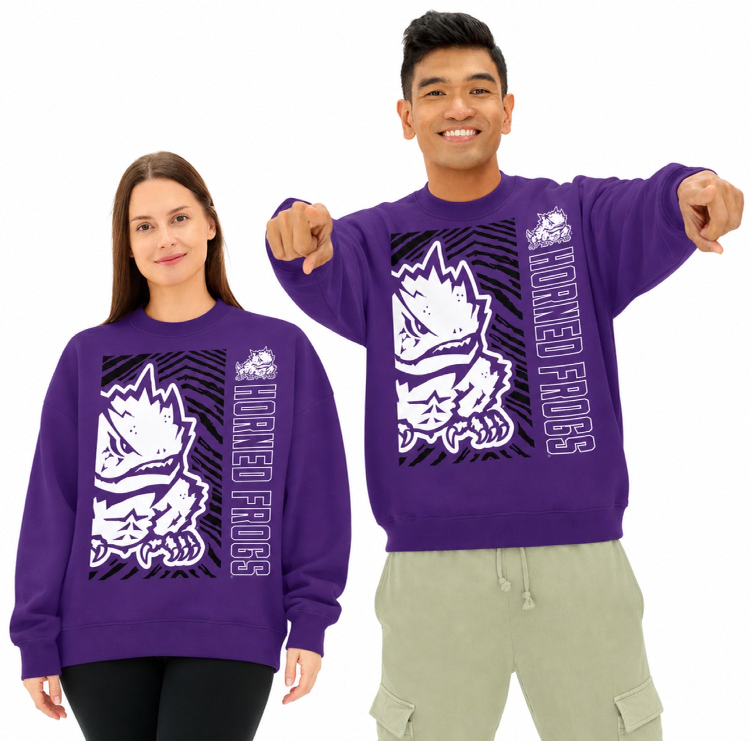Zubaz NCAA TCU Horned Frogs Unisex 2 Color Zebra 90s Vintage MVP Crewneck Sweatshirt