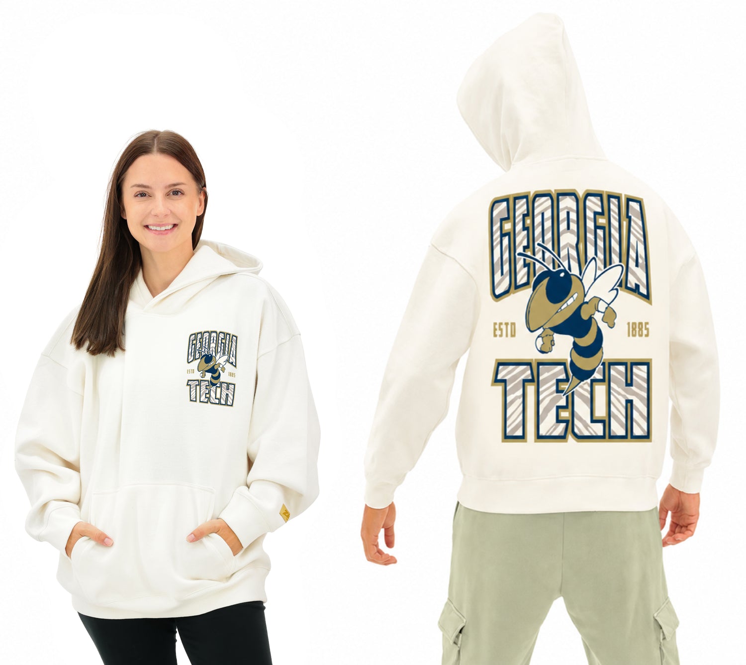 Zubaz NCAA Georgia Tech Yellow Jackets Unisex 2 Color Zebra 90s Vintage Helmet Hoodie