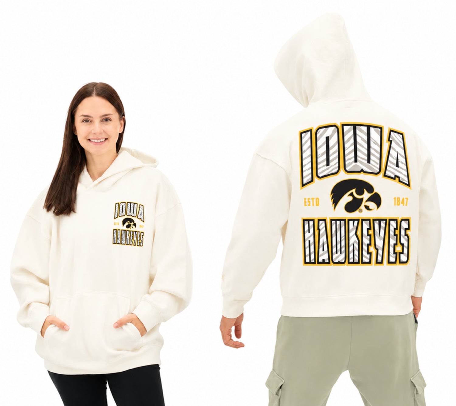 Zubaz NCAA Iowa Hawkeyes Unisex 2 Color Zebra 90s Vintage Helmet Hoodie