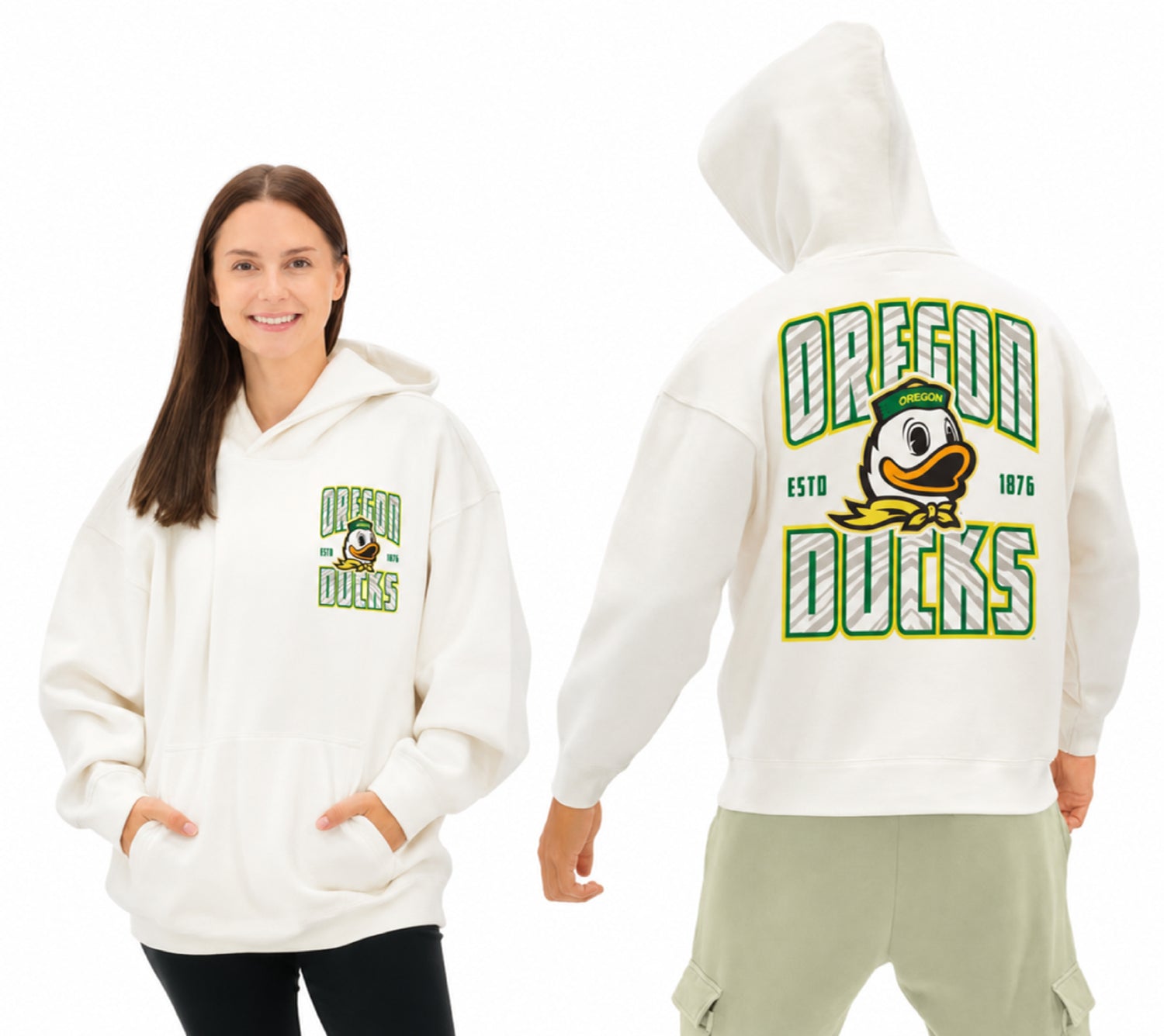 Zubaz NCAA Oregon Ducks Unisex 2 Color Zebra 90s Vintage Helmet Hoodie