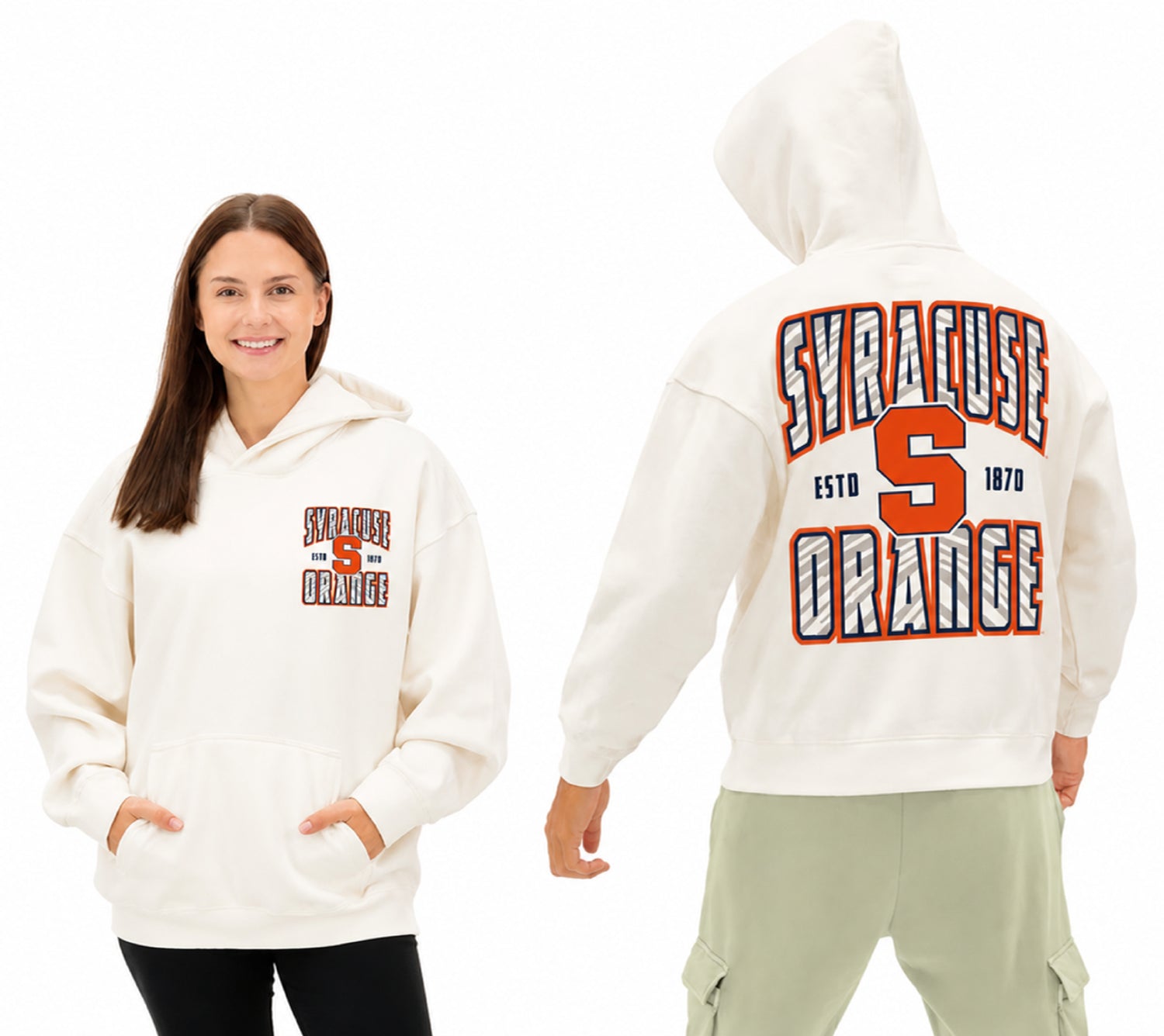 Zubaz NCAA Syracuse Orange Unisex 2 Color Zebra 90s Vintage Helmet Hoodie