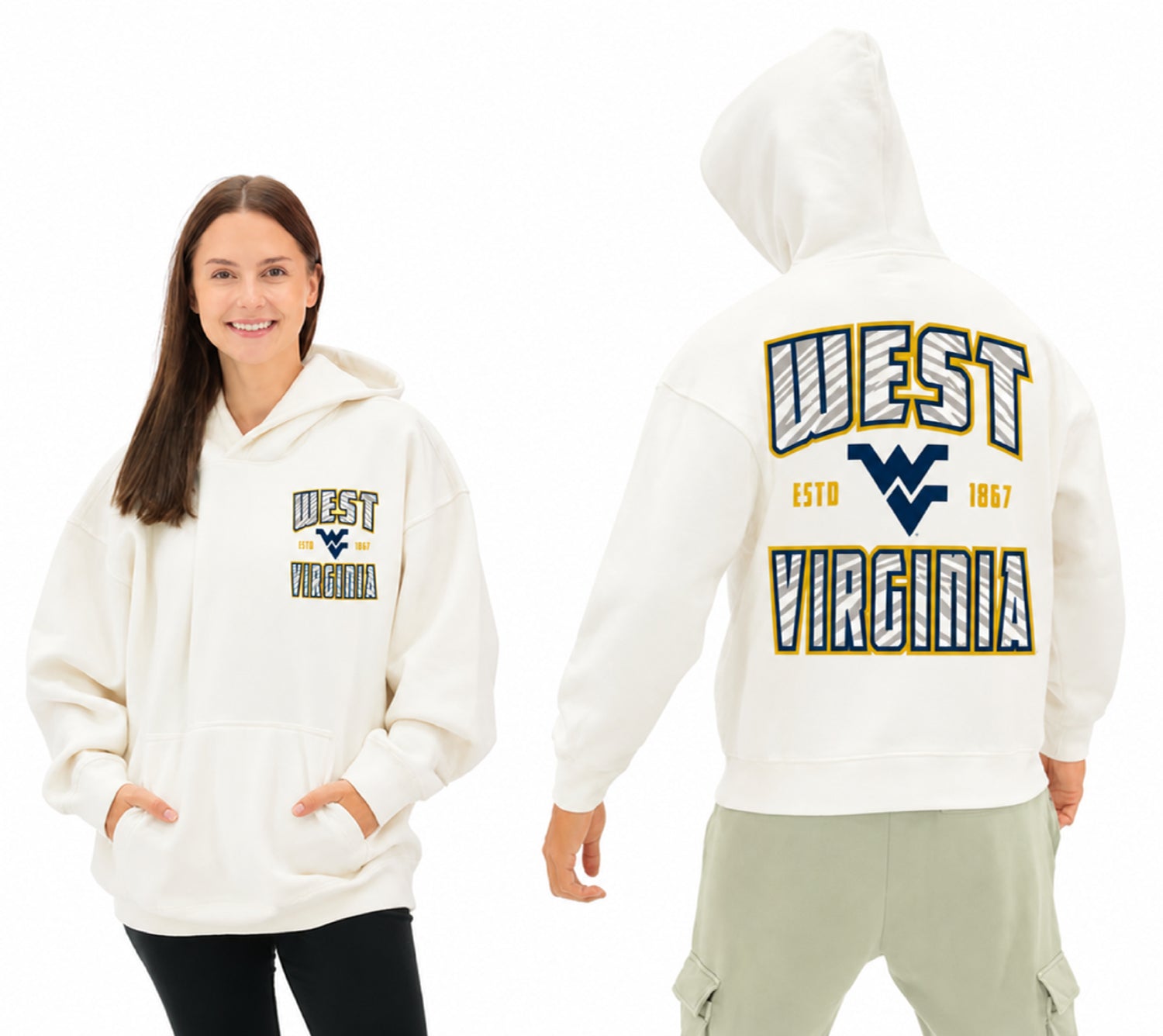 Zubaz NCAA West Virginia Mountaineers Unisex 2 Color Zebra 90s Vintage Helmet Hoodie