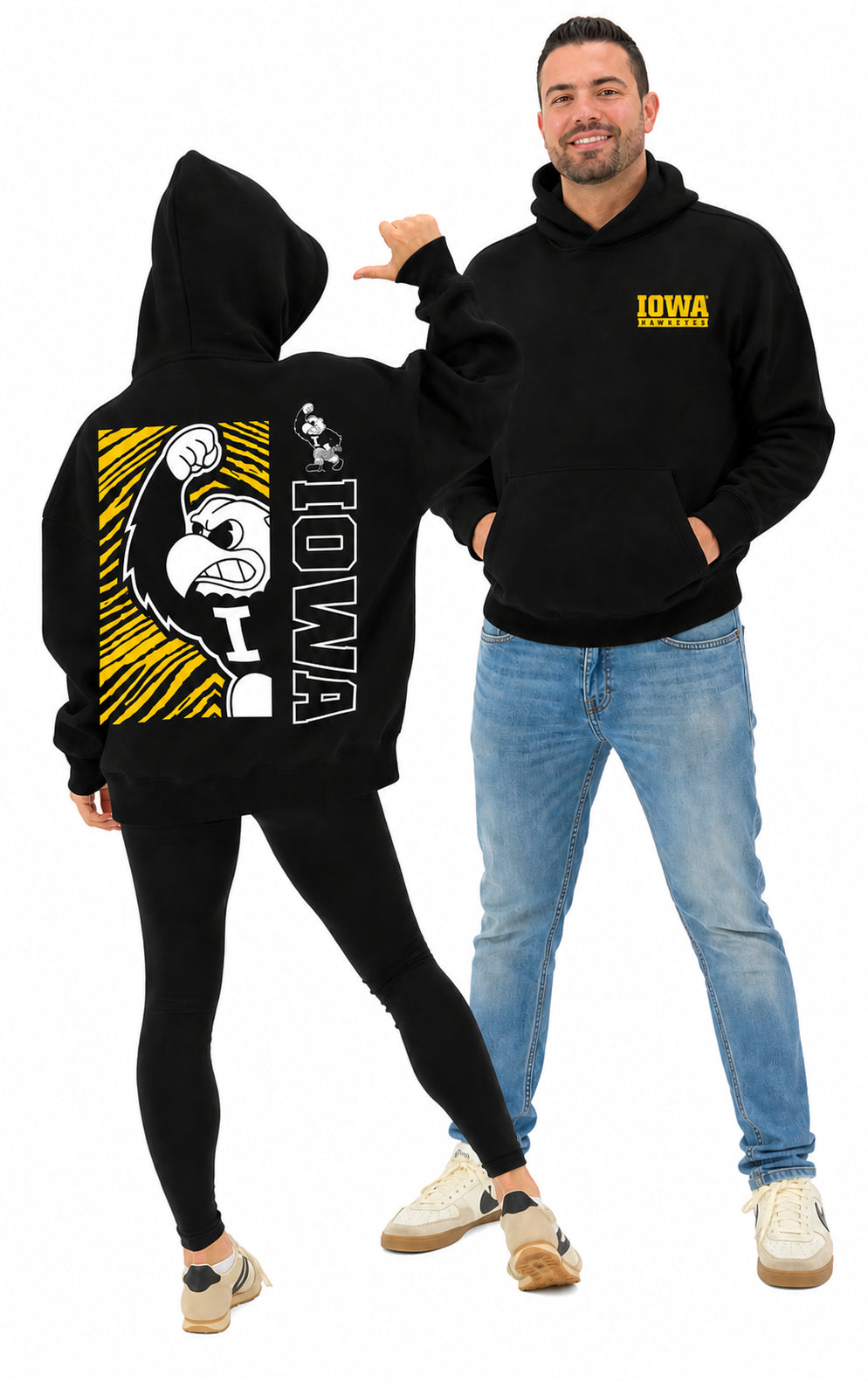 Zubaz NCAA Iowa Hawkeyes Unisex 2 Color Zebra 90s Vintage MVP Hoodie