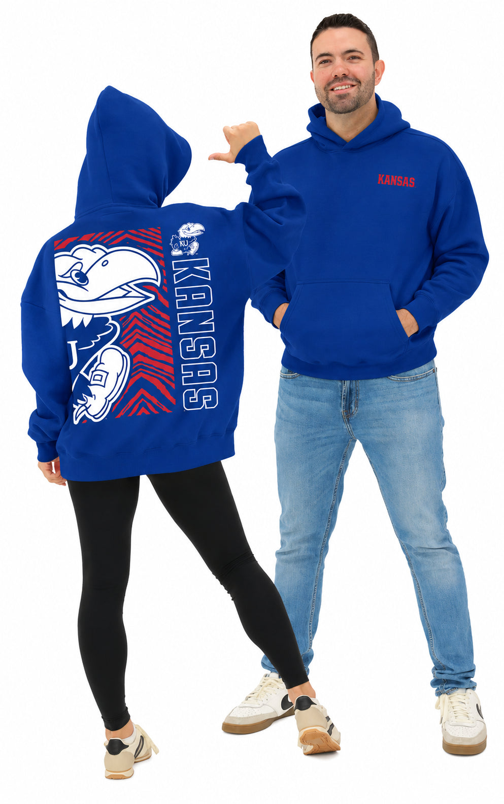 Zubaz NCAA Kansas Jayhawks Unisex 2 Color Zebra 90s Vintage MVP Hoodie