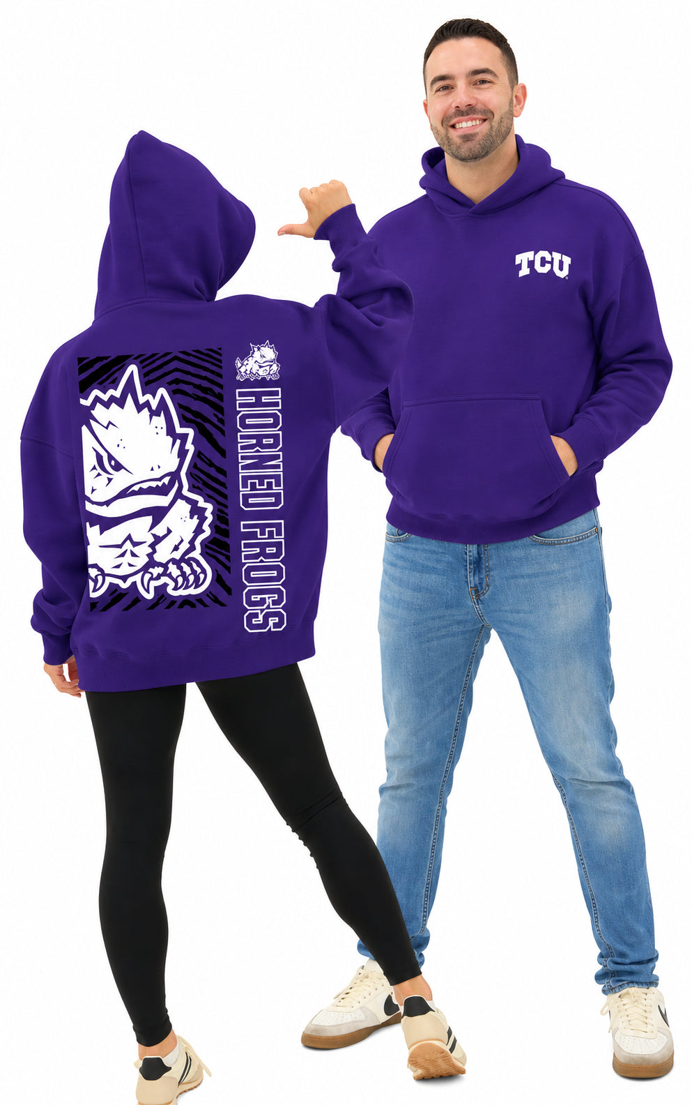 Zubaz NCAA TCU Horned Frogs Unisex 2 Color Zebra 90s Vintage MVP Hoodie