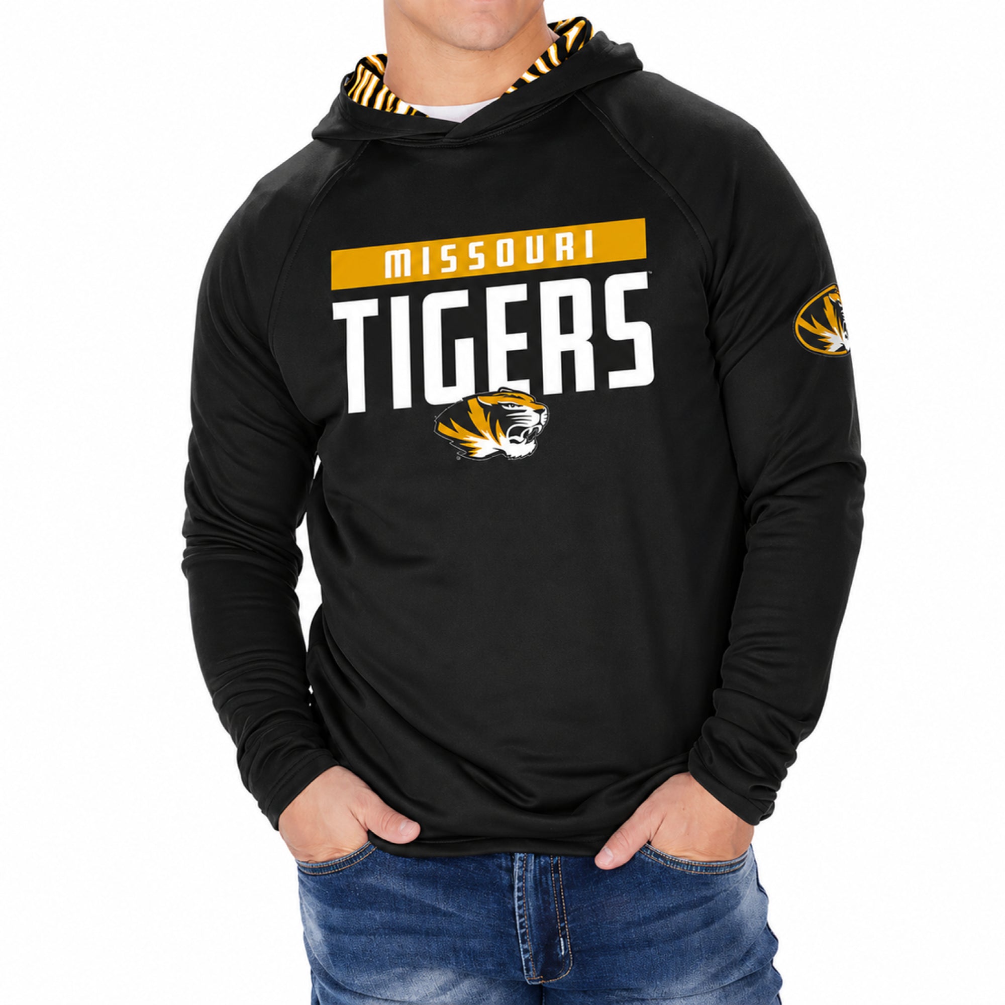 Zubaz NCAA Men's Team 3 Color Zebra Lined Lightweight Hoodie, Missouri Tigers
