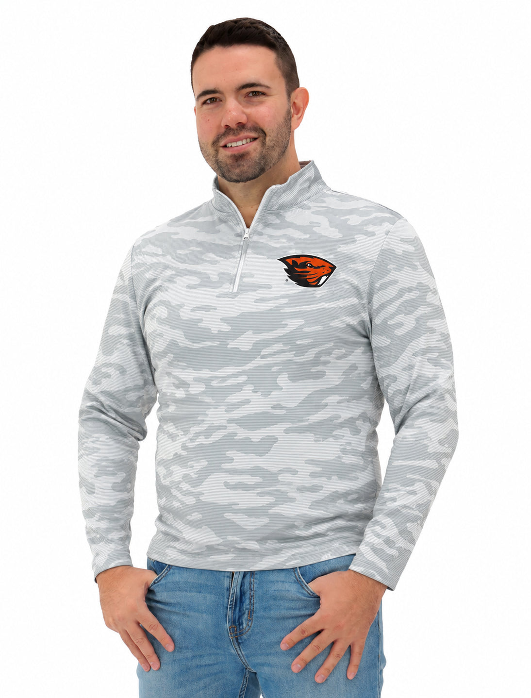 Zubaz NCAA Oregon State Beavers Men's Tonal Camo Lines 1/4-Zip