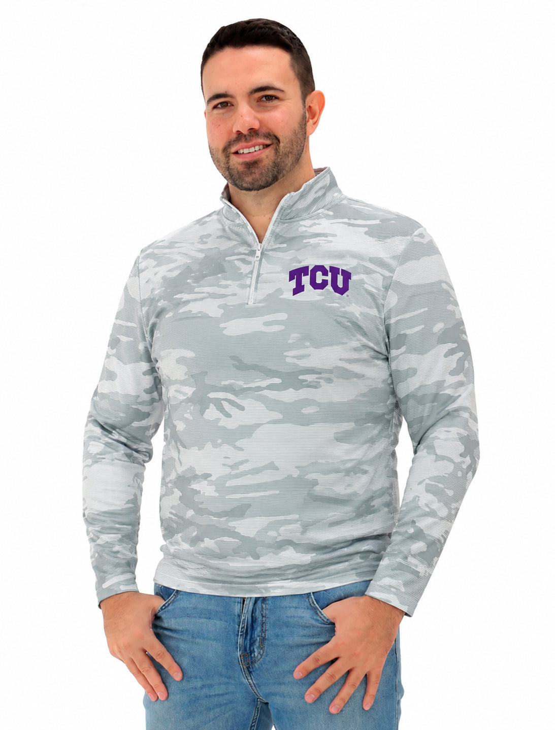 Zubaz NCAA TCU Horned Frogs Men's Tonal Camo Lines 1/4-Zip