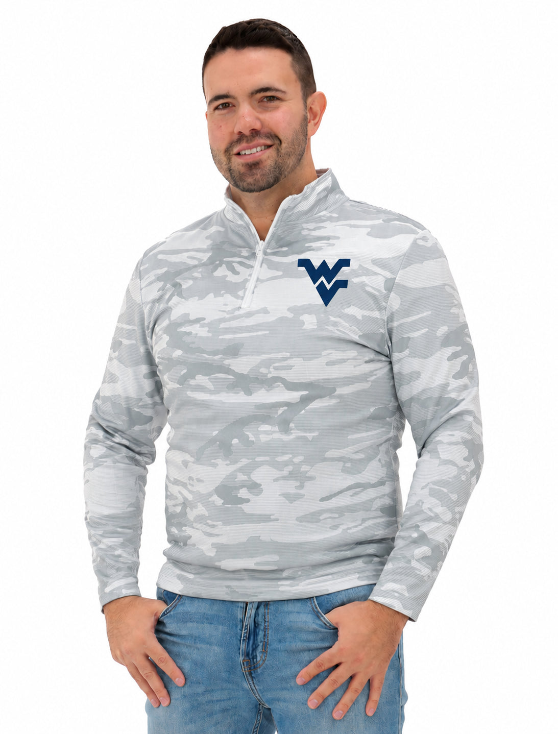 Zubaz NCAA West Virginia Mountaineers Men's Tonal Camo Lines 1/4-Zip