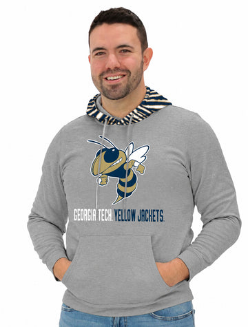 Zubaz NCAA Georgia Tech Yellow Jackets Men's Gray 3 Color Zebra Hood Hoodie