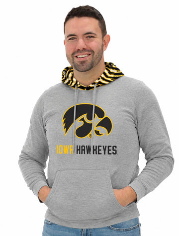 Zubaz NCAA Iowa Hawkeyes Men's Gray 3 Color Zebra Hood Hoodie