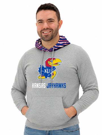 Zubaz NCAA Kansas Jayhawks Men's Gray 3 Color Zebra Hood Hoodie