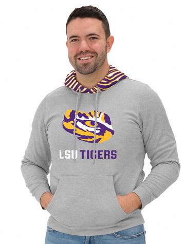 Zubaz NCAA LSU Tigers Men's Gray 3 Color Zebra Hood Hoodie
