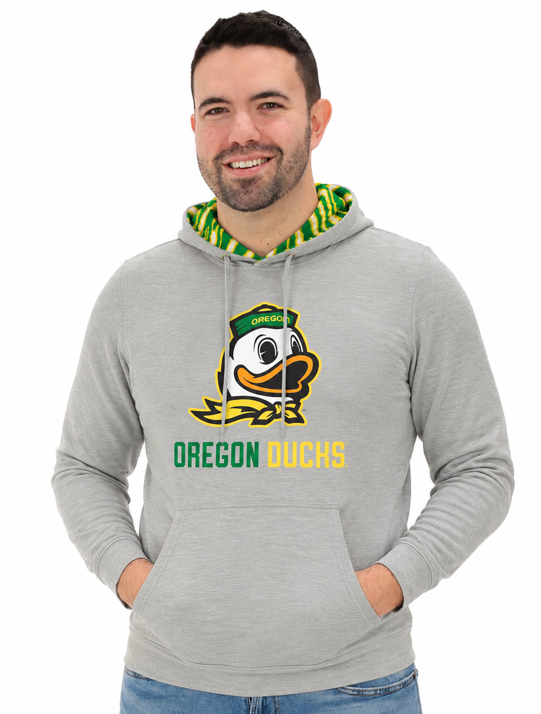 Zubaz NCAA Oregon Ducks Men's Gray 3 Color Zebra Hood Hoodie