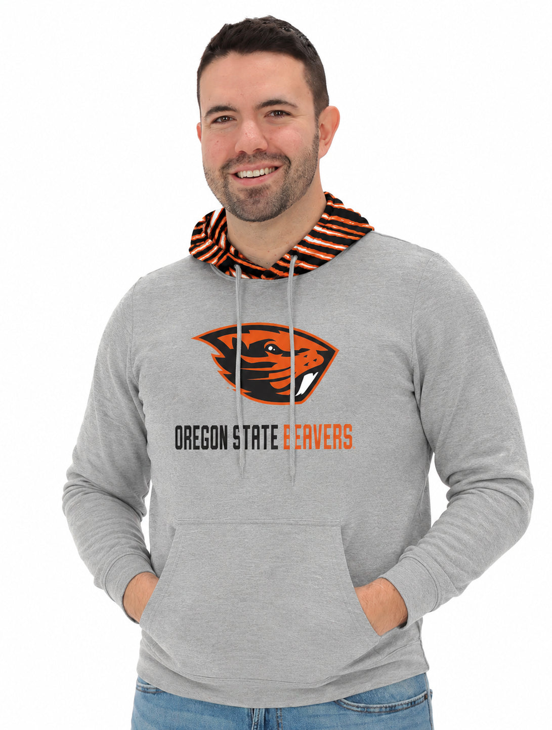 Zubaz NCAA Oregon State Beavers Men's Gray 3 Color Zebra Hood Hoodie
