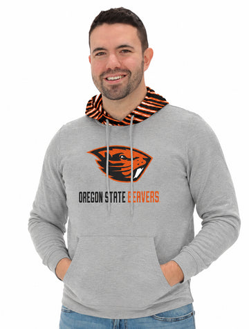 Zubaz NCAA Oregon State Beavers Men's Gray 3 Color Zebra Hood Hoodie
