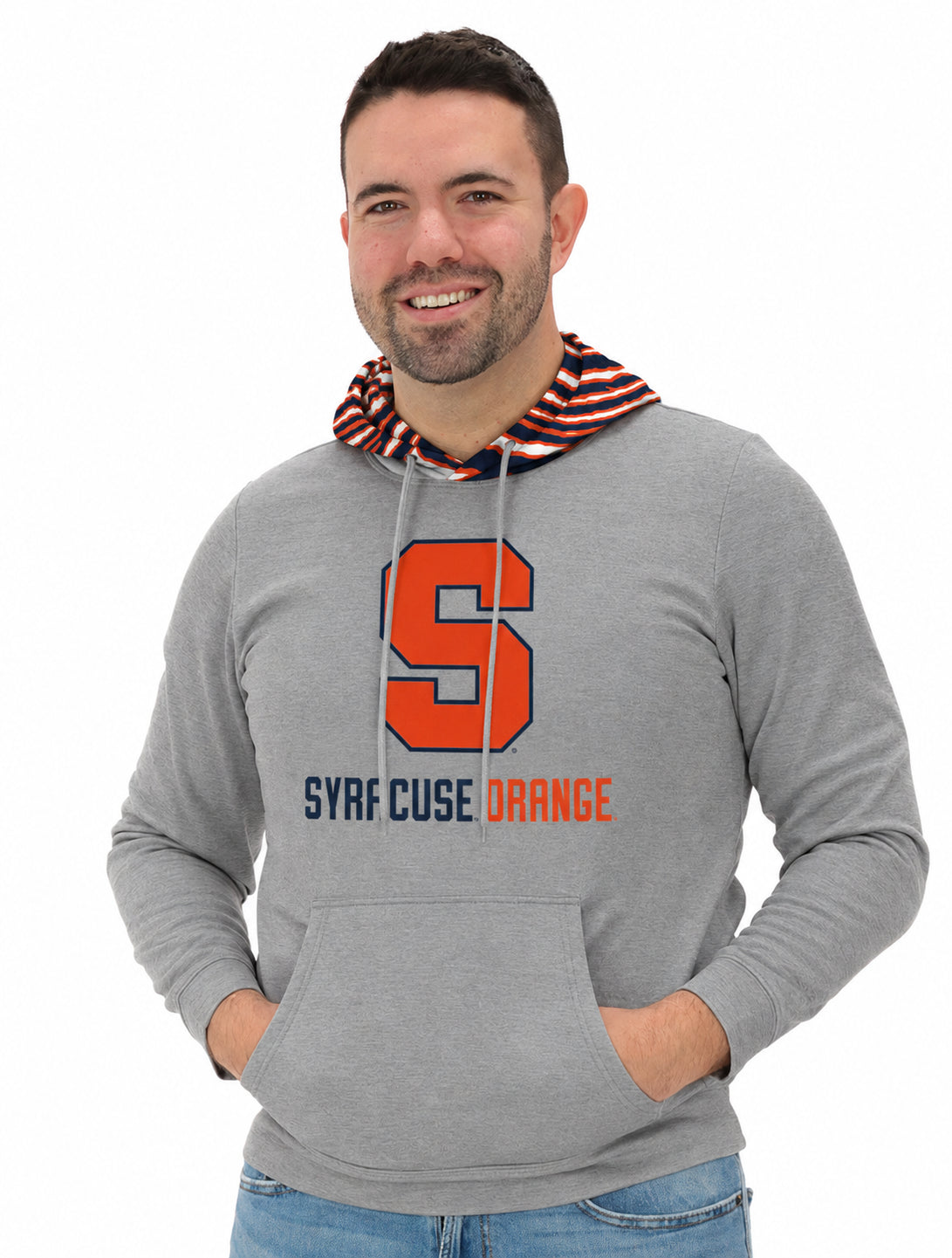 Zubaz NCAA Syracuse Orange Men's Gray 3 Color Zebra Hood Hoodie