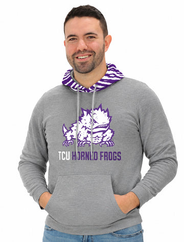 Zubaz NCAA TCU Horned Frogs Men's Gray 3 Color Zebra Hood Hoodie