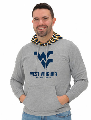 Zubaz NCAA West Virginia Mountaineers Men's Gray 3 Color Zebra Hood Hoodie