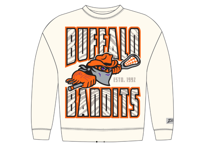 Zubaz NLL  Unisex 90's Vintage First Down Zebra 2 Color Crewneck Sweatshirt, Buffalo Bandits