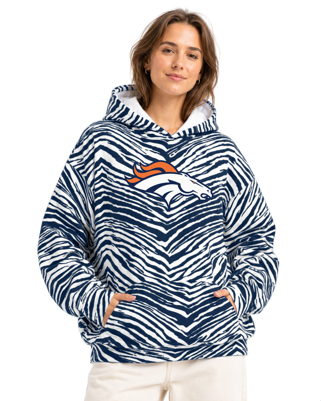 Zubaz NFL Men's & Women's 90s Zebra Mono Hoodie, Denver Broncos