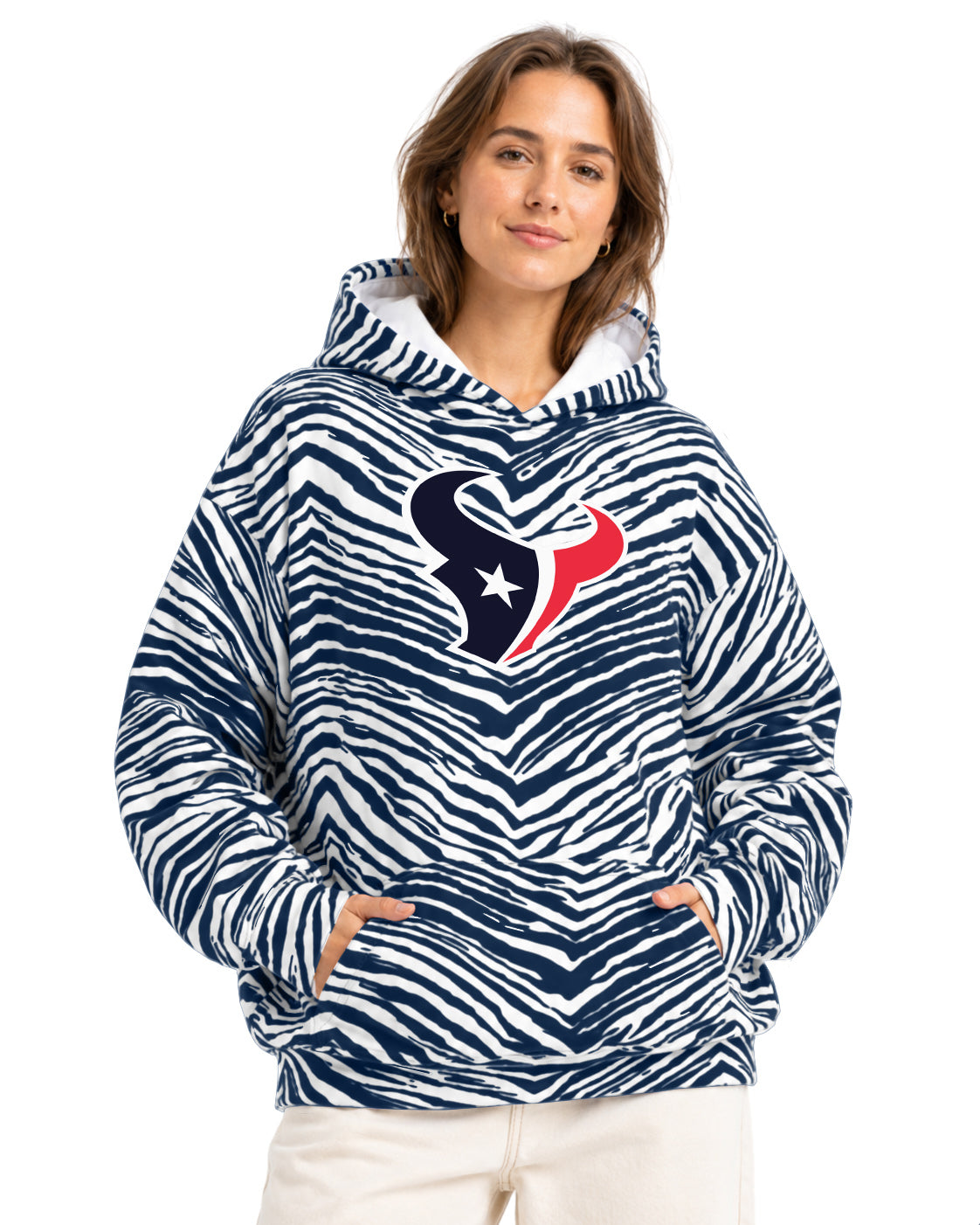 Zubaz NFL Men's & Women's 90s Zebra Mono Hoodie, Houston Texans