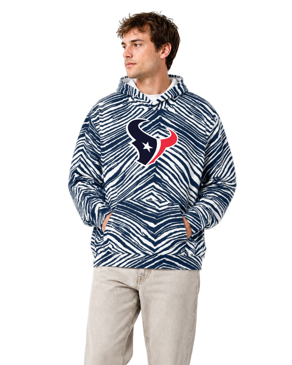 Zubaz NFL Men's & Women's 90s Zebra Mono Hoodie, Houston Texans