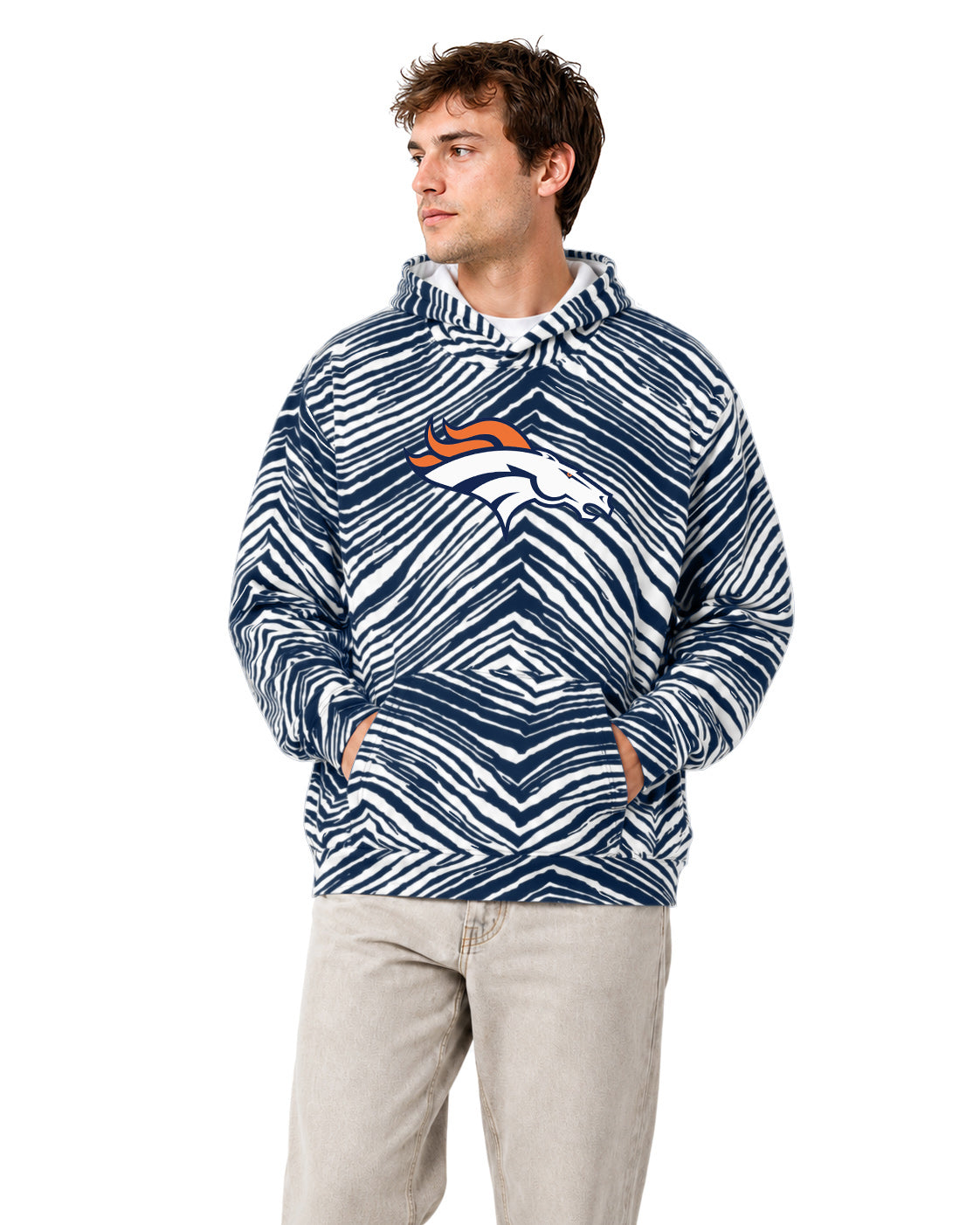 Zubaz NFL Men's & Women's 90s Zebra Mono Hoodie, Denver Broncos