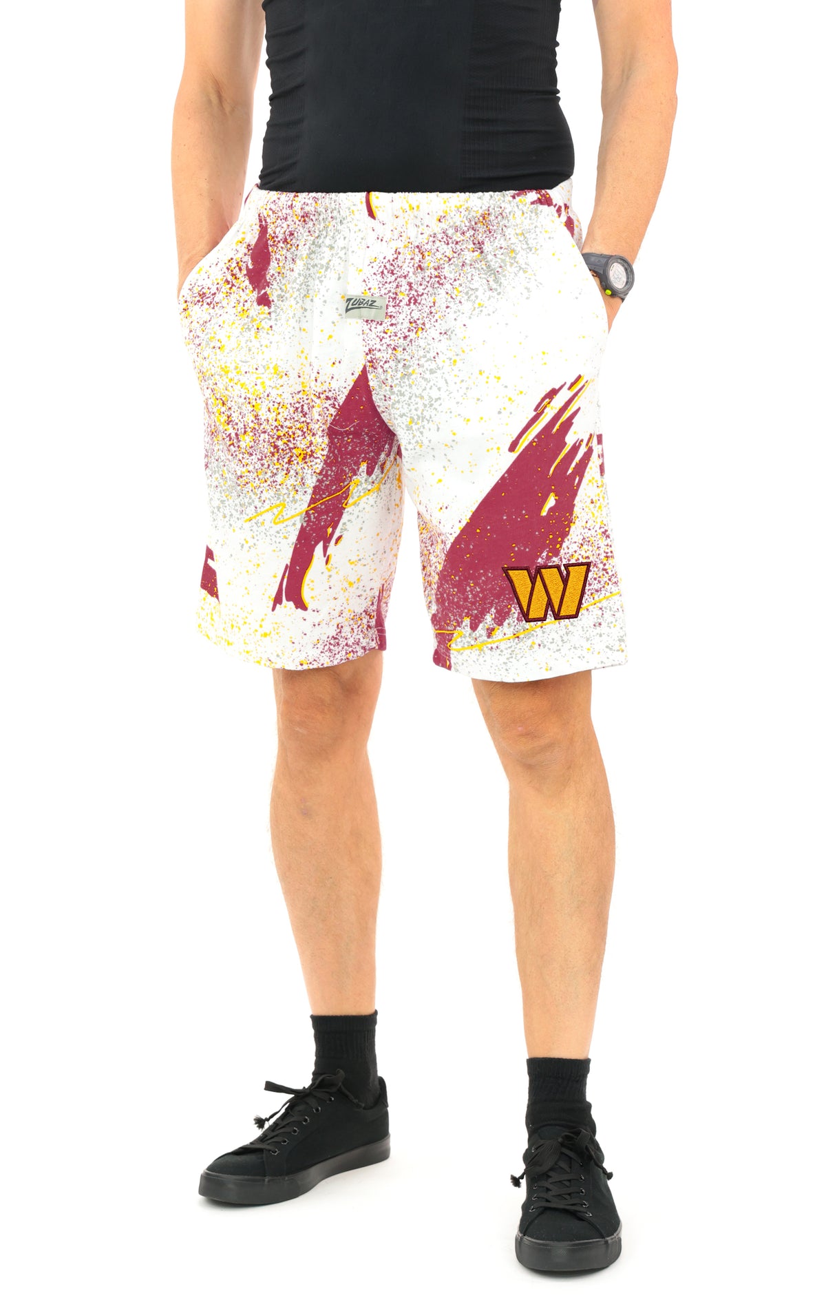 Zubaz NFL Adult Unisex Z88 Embroidered Confetti 3 Team Color Shorts, Washington Commanders