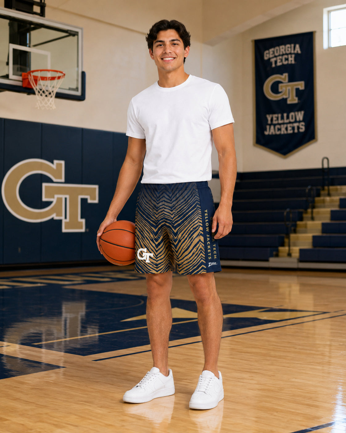 Zubaz NCAA Georgia Tech Yellow Jackets Men's 7-Inch Fade Primary Stacked Text Shorts