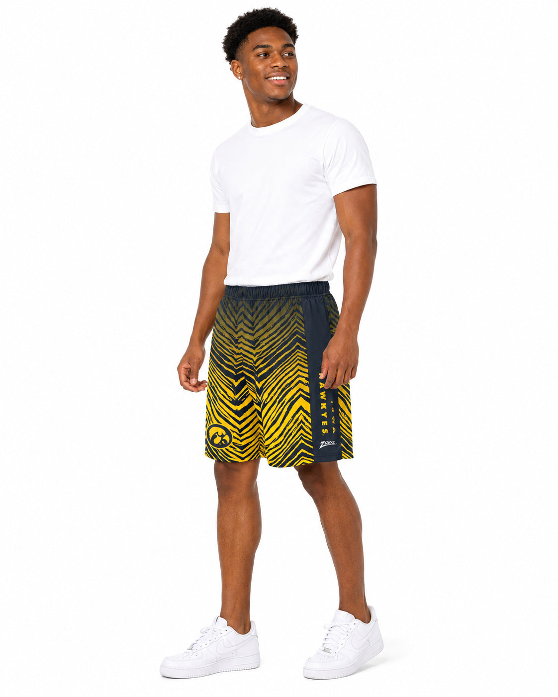 Zubaz NCAA Men's 7in Fade Primary Stacked Text Short, Iowa Hawkeyes