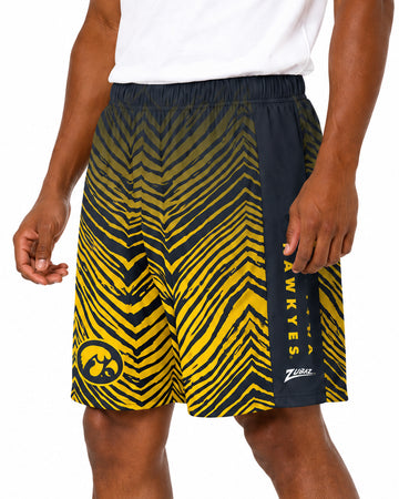 Zubaz NCAA Iowa Hawkeyes Men's 7-Inch Fade Primary Stacked Text Shorts