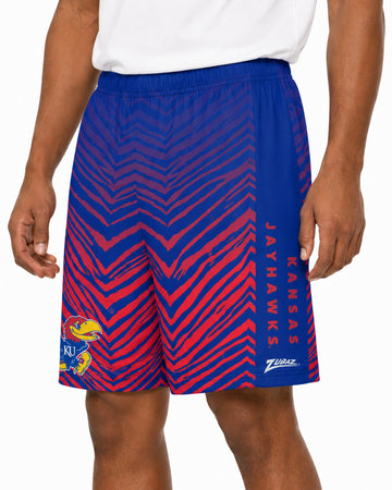 Zubaz NCAA Kansas Jayhawks Men's 7-Inch Fade Primary Stacked Text Shorts