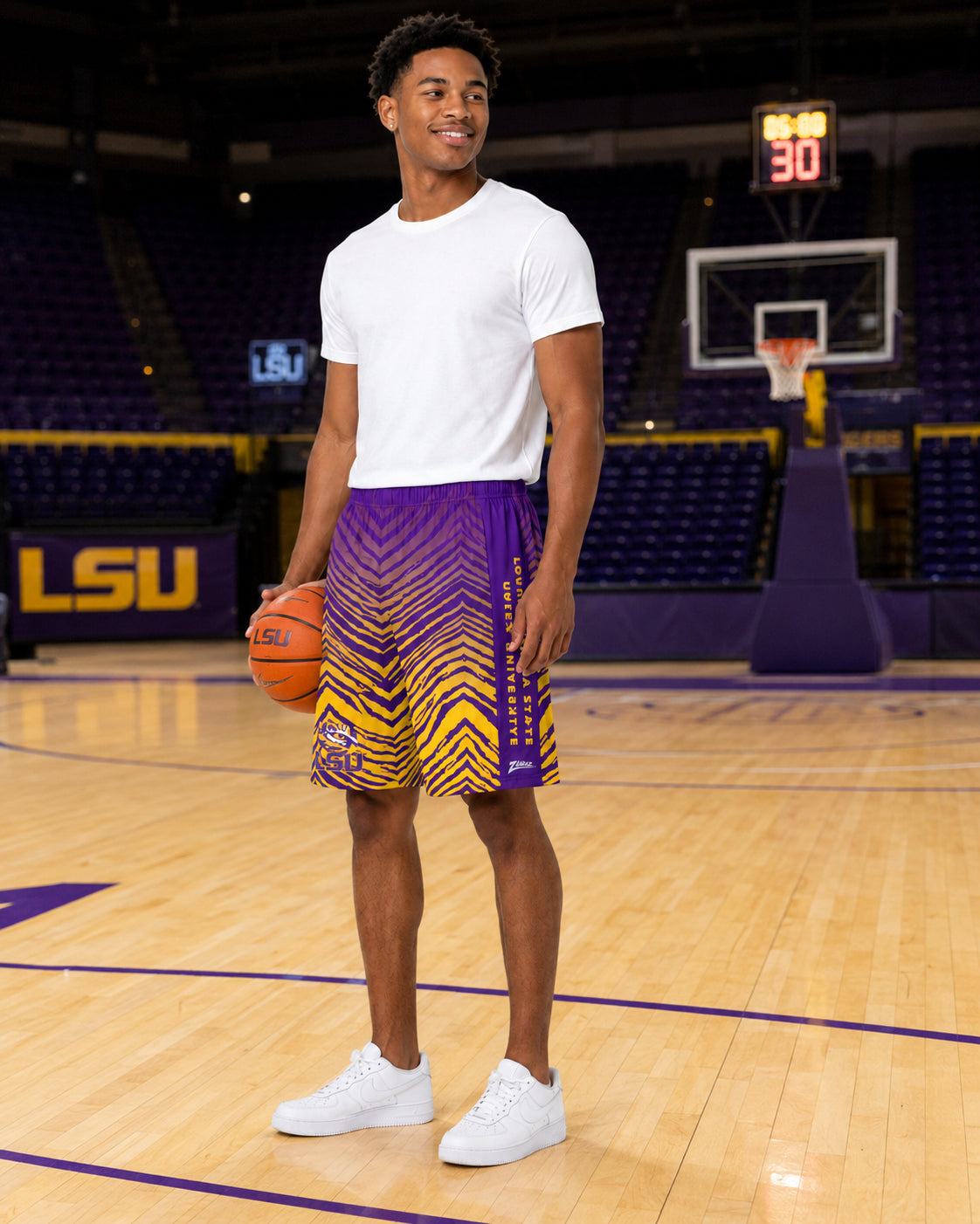Zubaz NCAA LSU Tigers Men's 7-Inch Fade Primary Stacked Text Shorts