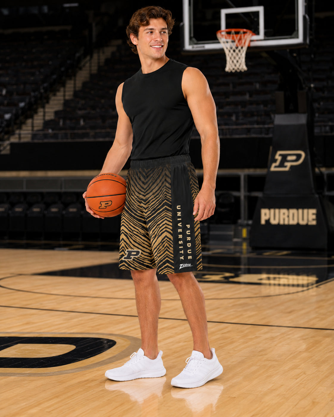 Zubaz NCAA Purdue Boilermakers Men's 7-Inch Fade Primary Stacked Text Shorts