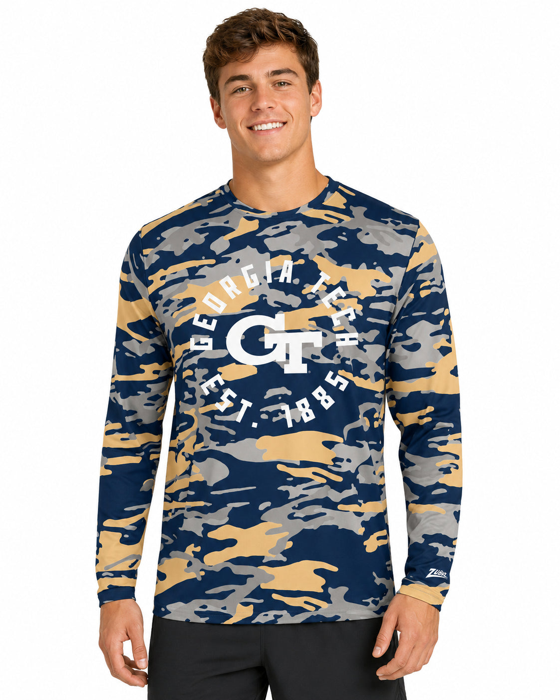 Zubaz NCAA Men's Alternate Camo Established Long Sleeve T-Shirt, Georgia Tech Yellow Jackets