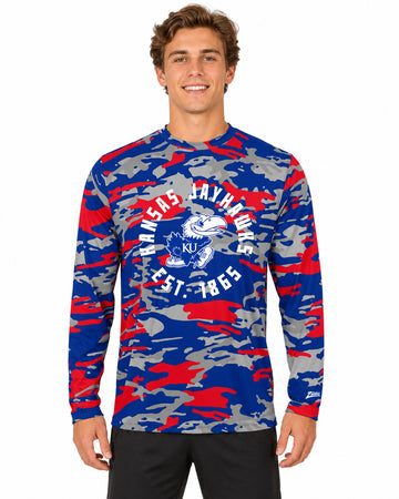 Zubaz NCAA Kansas Jayhawks Men's Alternate Camo Established Long-Sleeve T-Shirt