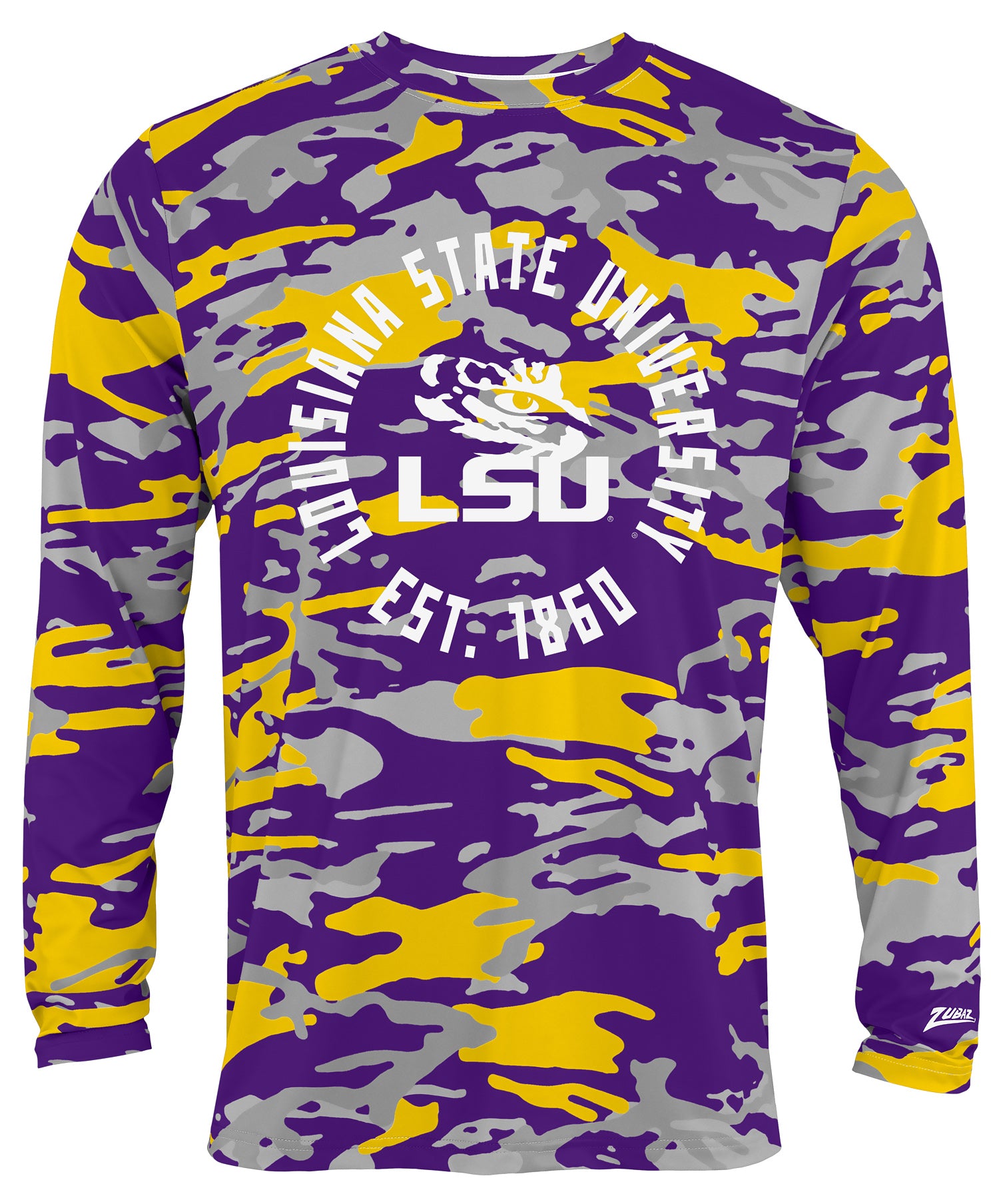 Zubaz NCAA Men's Alternate Camo Established Long Sleeve T-Shirt, LSU Tigers