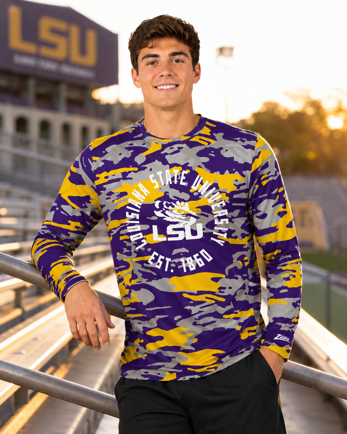 Zubaz NCAA LSU Tigers Men's Alternate Camo Established Long-Sleeve T-Shirt