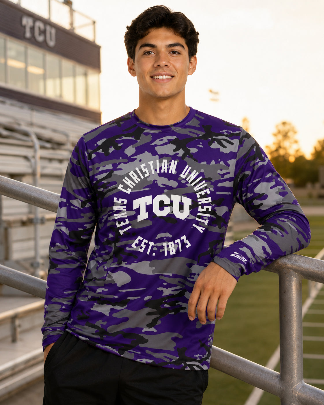 Zubaz NCAA Men's Alternate Camo Established Long Sleeve T-Shirt, TCU H