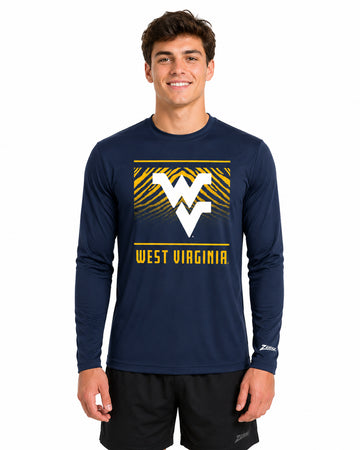 Zubaz NCAA Men's Team Color Tunnel Long Sleeve T-Shirt, West Virginia Mountaineers