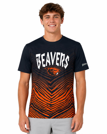 Zubaz NCAA Men's Zebra Fade Wild Card TMC Short Sleeve T-Shirt, Oregon State Beavers