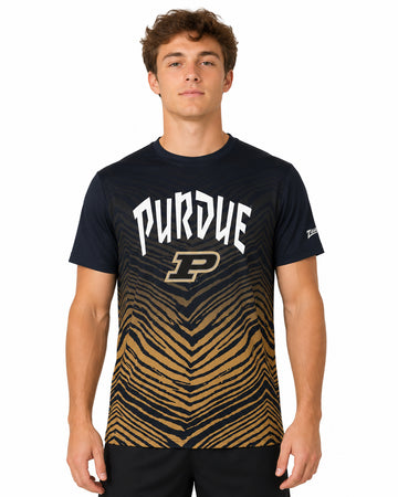 Zubaz NCAA Men's Zebra Fade Wild Card TMC Short Sleeve T-Shirt, Purdue Boilermakers