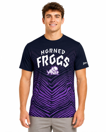 Zubaz NCAA Men's Zebra Fade Wild Card TMC Short Sleeve T-Shirt, TCU Horned Frogs