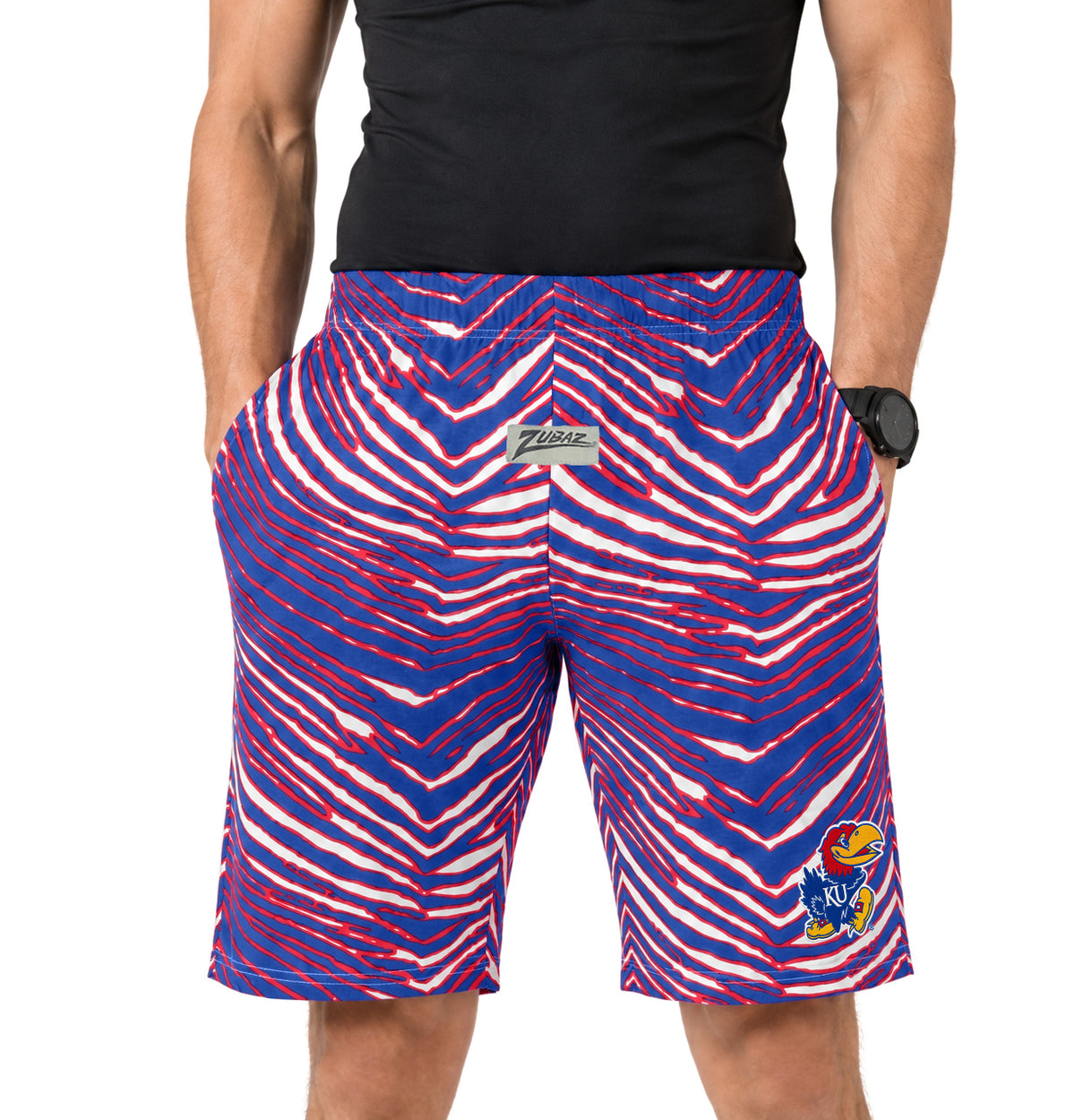 Zubaz NCAA Kansas Jayhawks Unisex 3 Color Zebra Z88 Embroidered Shorts