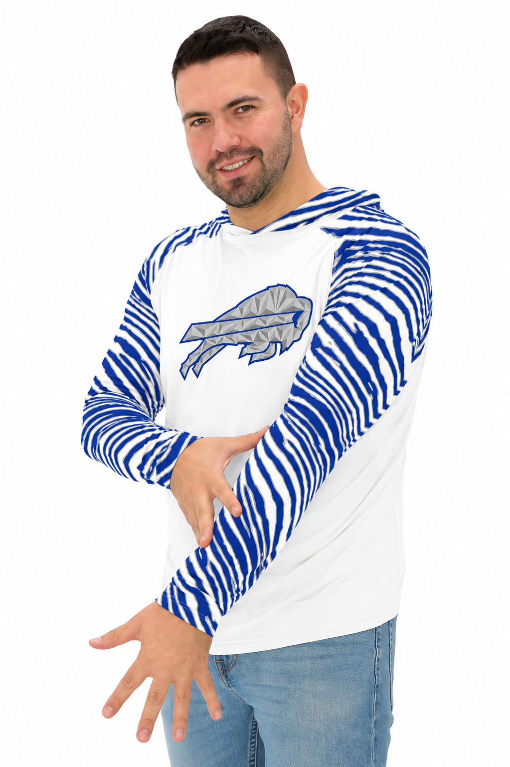 Zubaz  NFL  MEN Rivalry 3 Color Zebra Sleeves Lightweight Hoodie, Buffalo Bills