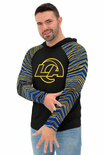 Zubaz NFL Men's Rivalry 3 Color Zebra Sleeves Lightweight Hoodie, Los Angeles Rams