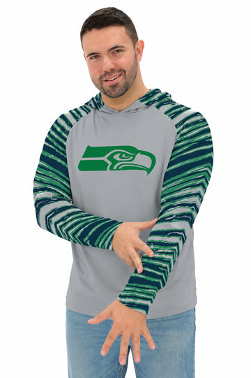 Zubaz NFL Men's Rivalry 3 Color Zebra Sleeves Lightweight Hoodie, Seattle Seahawks