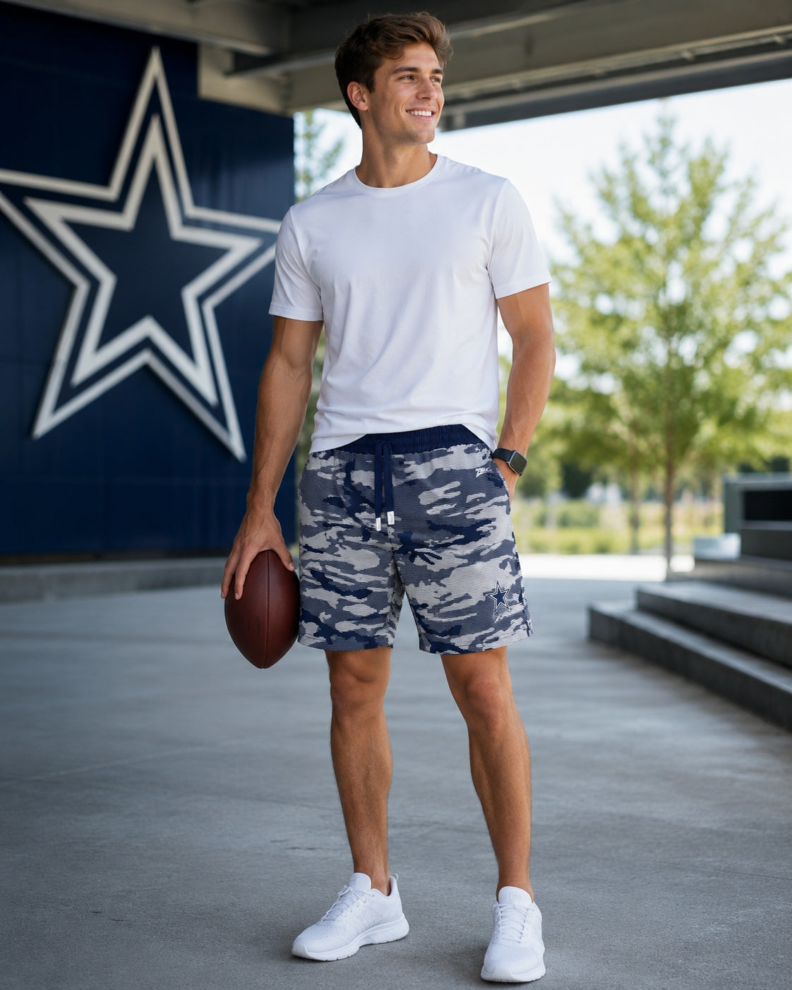 Zubaz NFL Dallas Cowboys Men's Camo Line 5-Inch Compression Shorts with Gray Liners