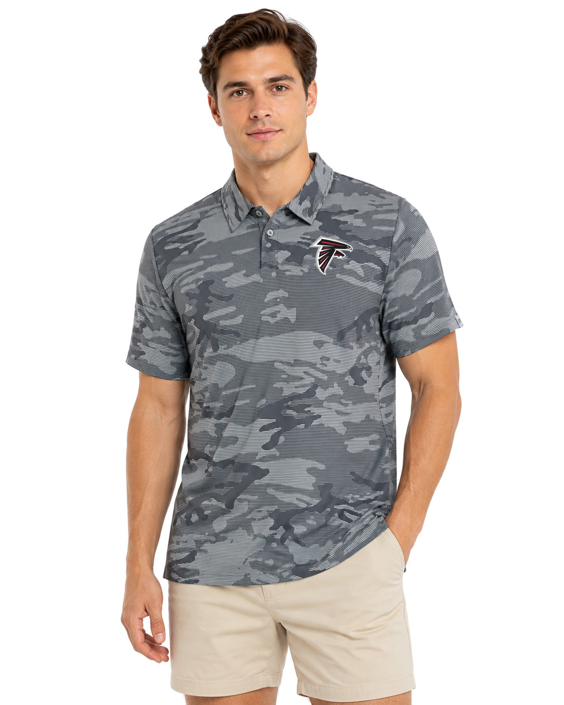 Zubaz NFL Atlanta Falcons Men's Black Camo Lines Polo